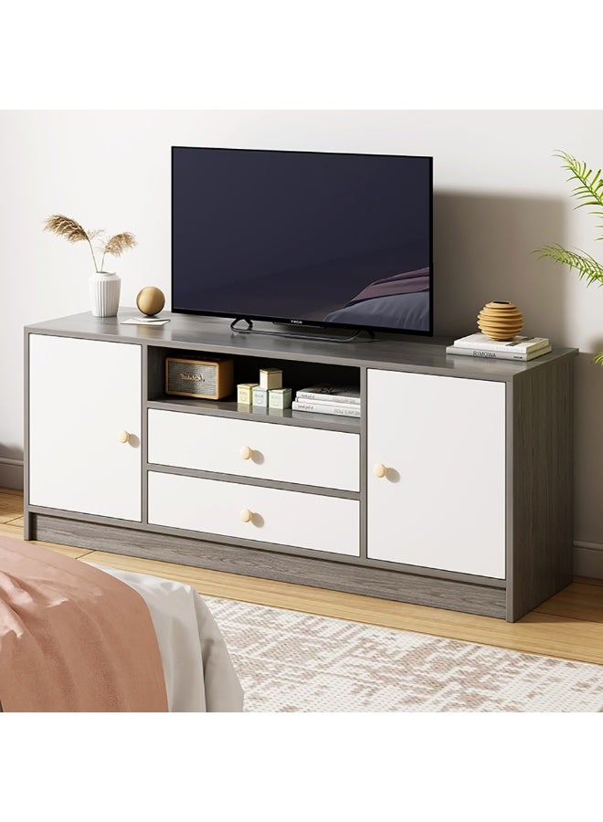 Generic Simple TV Cabinet, 55 Inch TV Stand with Drawers Doors & Open Shelf, Wooden TV Console Table, Modern TV Table Unit with Storage for Living Room, Bedroom, DSG017-140 (Grey with White) - Image 1