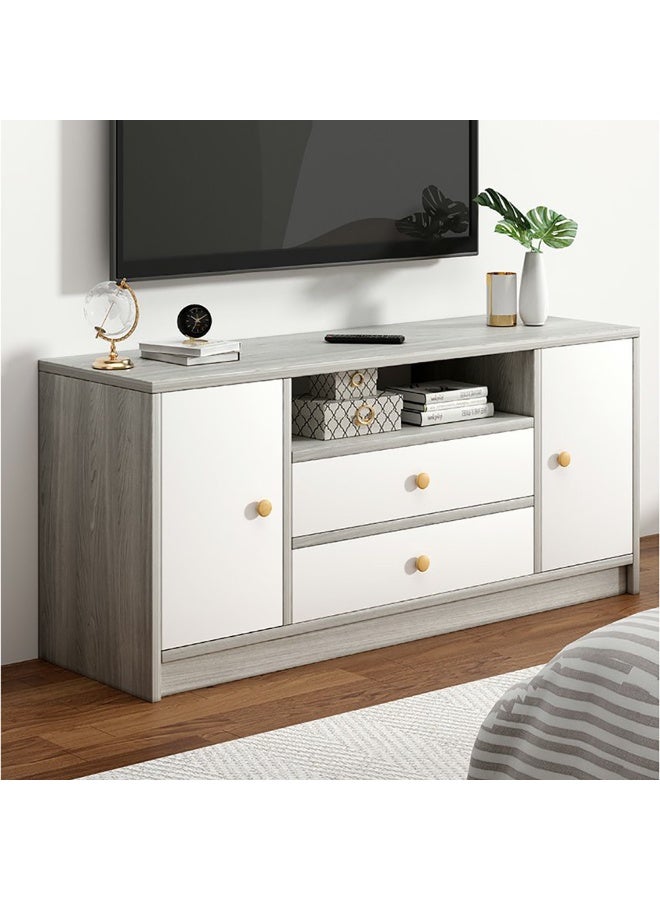 Generic Simple TV Cabinet, 55 Inch TV Stand with Drawers Doors & Open Shelf, Wooden TV Console Table, Modern TV Table Unit with Storage for Living Room, Bedroom, DSG017-140 (Grey with White) - Image 4