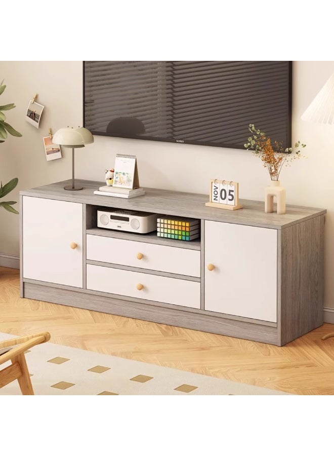 Generic Simple TV Cabinet, 55 Inch TV Stand with Drawers Doors & Open Shelf, Wooden TV Console Table, Modern TV Table Unit with Storage for Living Room, Bedroom, DSG017-140 (Grey with White) - Image 3