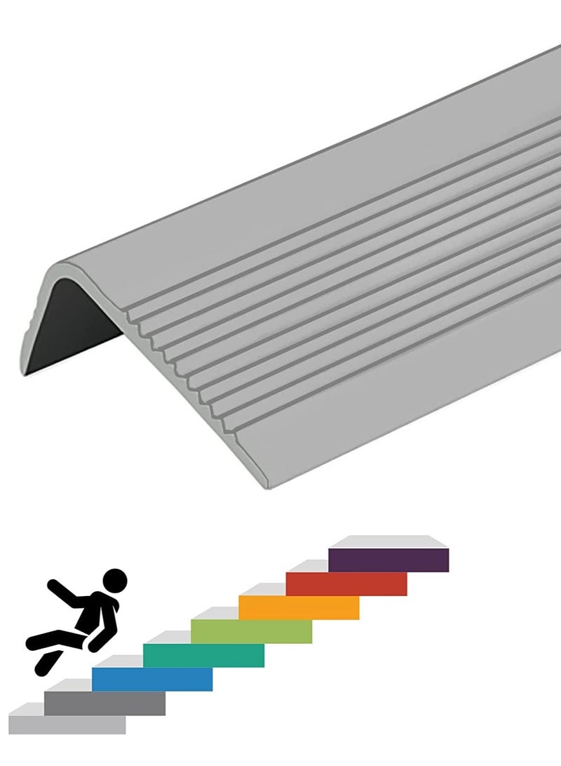 Stair Leading Edge Protector, Waterproof Anti-Slip Rubber Step Adhesive Edge Decorative Protection Strip for Home School Nursing Home Indoor and Outdoor Stair Steps Grey - Image 1