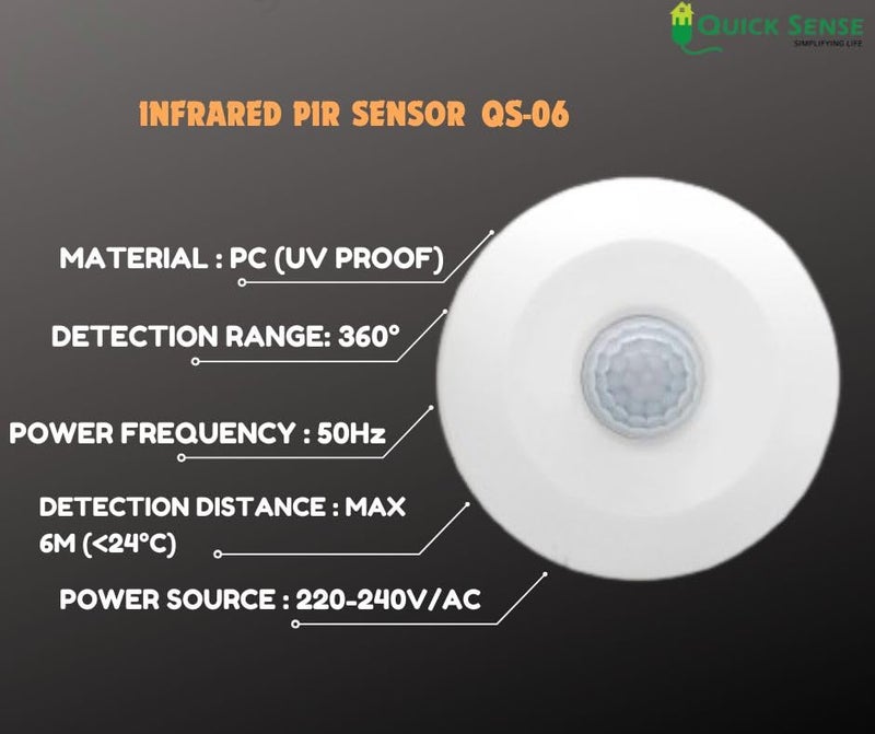 Quick Sense (Qs-06): 360 Degree MINI PIR Motion Sensor 220V White(Max 100w)(2 pcs Pack) - Image 4
