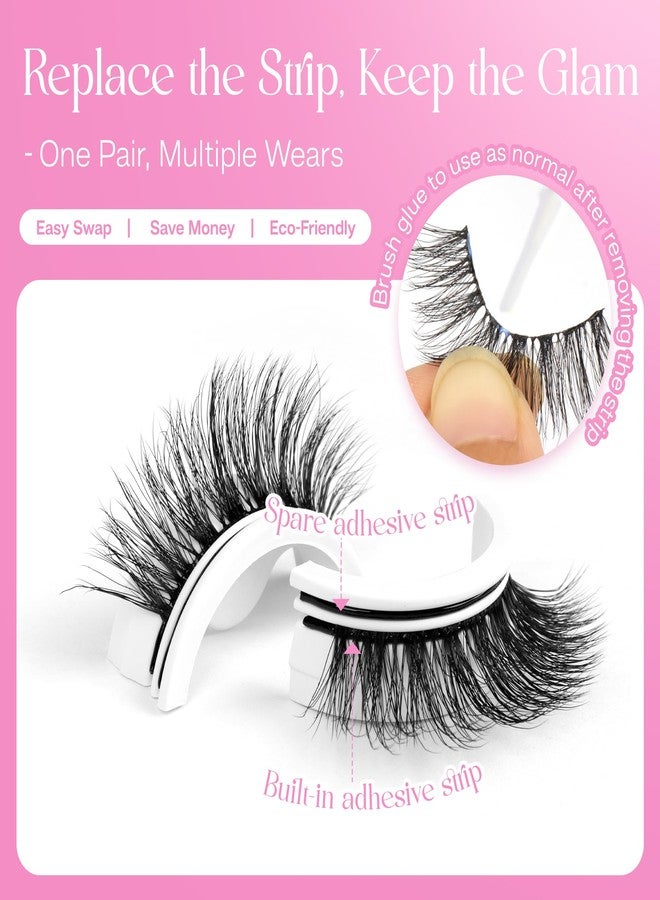 CALAILIS Self Adhesive Eyelashes 5 Pairs Natural Look Press On Lashes No Glue Need Eyelashes Reusable Cat Eye Wispy Self-adhesive False Lashes with Replacement Adhesive Strips (C130) - Image 3