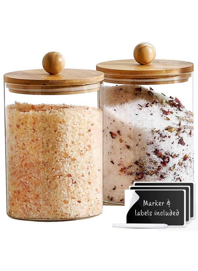 Le'raze Set of 2 Large Glass Canisters for Kitchen Counter with Airtight Bamboo Lids + Marker & Labels - Cookie Jars with Wooden Lid, Food Storage Containers for Pantry, Flour Pasta Candy Coffee Pods - 68oz. - Image 1