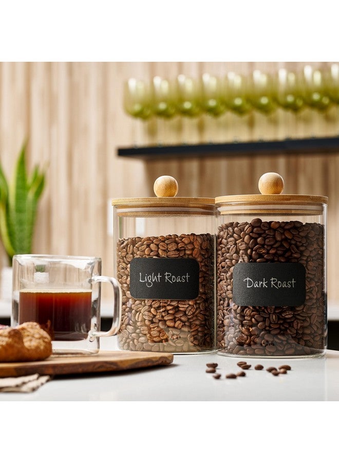 Le'raze Set of 2 Large Glass Canisters for Kitchen Counter with Airtight Bamboo Lids + Marker & Labels - Cookie Jars with Wooden Lid, Food Storage Containers for Pantry, Flour Pasta Candy Coffee Pods - 68oz. - Image 2