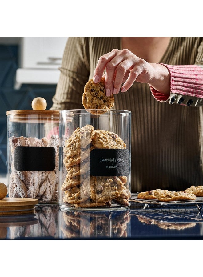 Le'raze Set of 2 Large Glass Canisters for Kitchen Counter with Airtight Bamboo Lids + Marker & Labels - Cookie Jars with Wooden Lid, Food Storage Containers for Pantry, Flour Pasta Candy Coffee Pods - 68oz. - Image 4