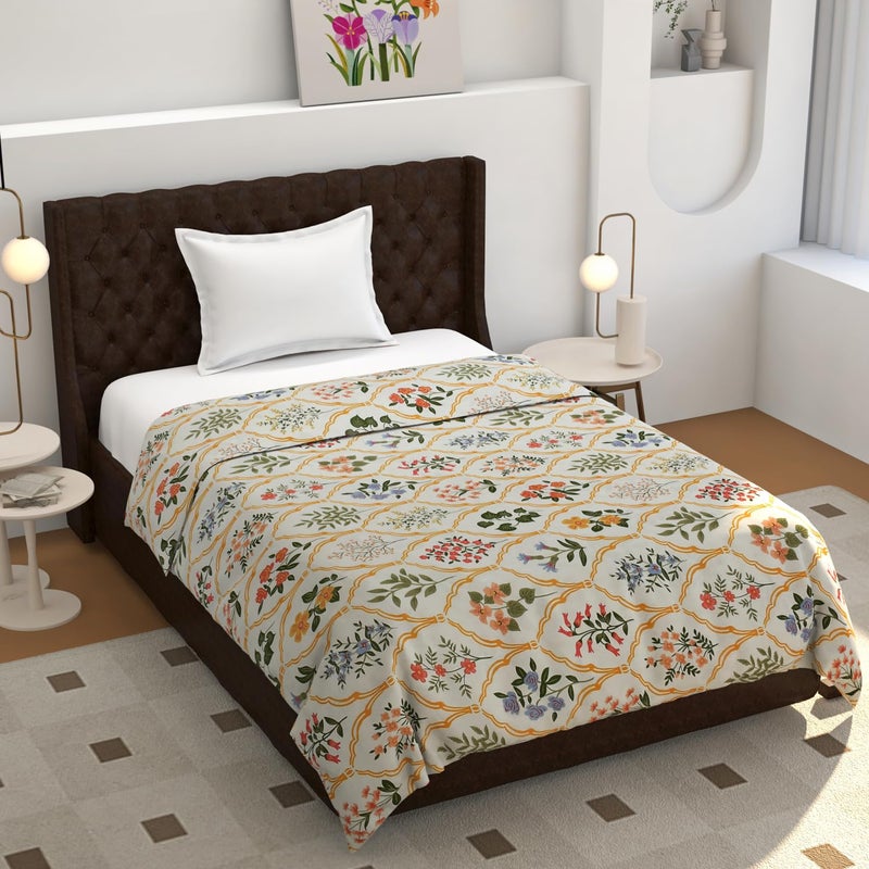 TIB Glace Cotton Geometric Duvet Cover Single Bed | Quilt Cover | Blanket Cover | 140 GSM, 60x90, Jaipuri Cream - Image 1