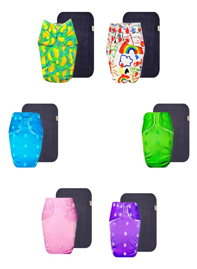 حفاضات دمبلدو القماشية الممتازة مع حشوة رمادية (عبوة من 6 قطع) | شعور بالجفاف والراحة | مانعة للتسرب | سهلة التنظيف | مثالية لفصل الصيف الهندي | من 3 أشهر إلى 3 سنوات | مناسبة للجنسين - Image 1