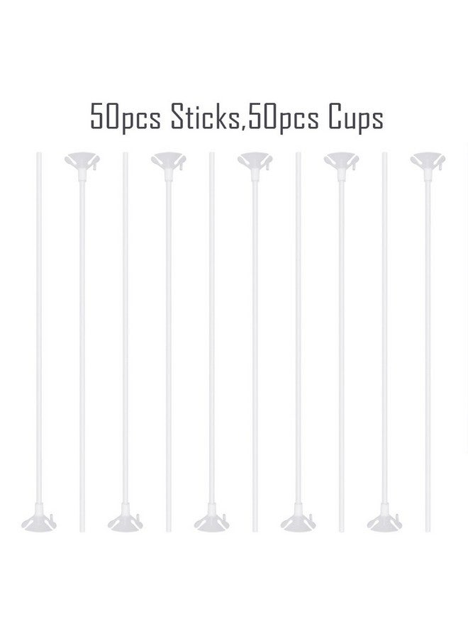 Pllieay 50 قطعة عصي بالون بلاستيكية بيضاء مع أكواب للحفلات، عيد الحب، الزفاف، تزيين الذكرى السنوية - Image 2