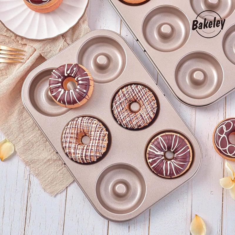 Bakeley Non-stick 6-Cavity Donut Pans,Set of 2,Ring Doughnut Pan,Donut Pan for Baking(Champagne Gold) - Image 3
