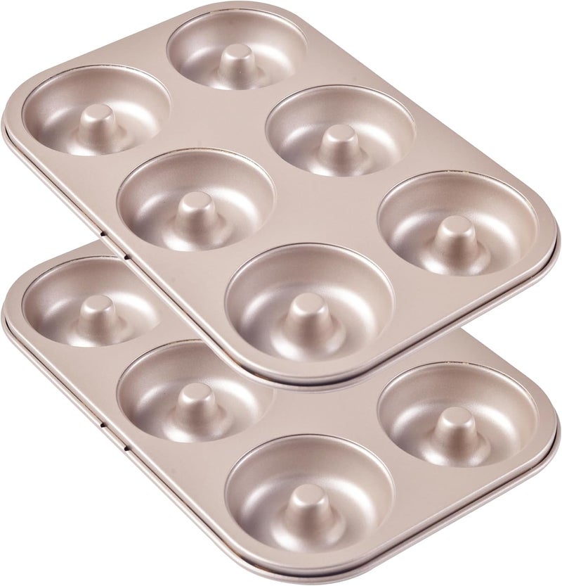 Bakeley Non-stick 6-Cavity Donut Pans,Set of 2,Ring Doughnut Pan,Donut Pan for Baking(Champagne Gold) - Image 1