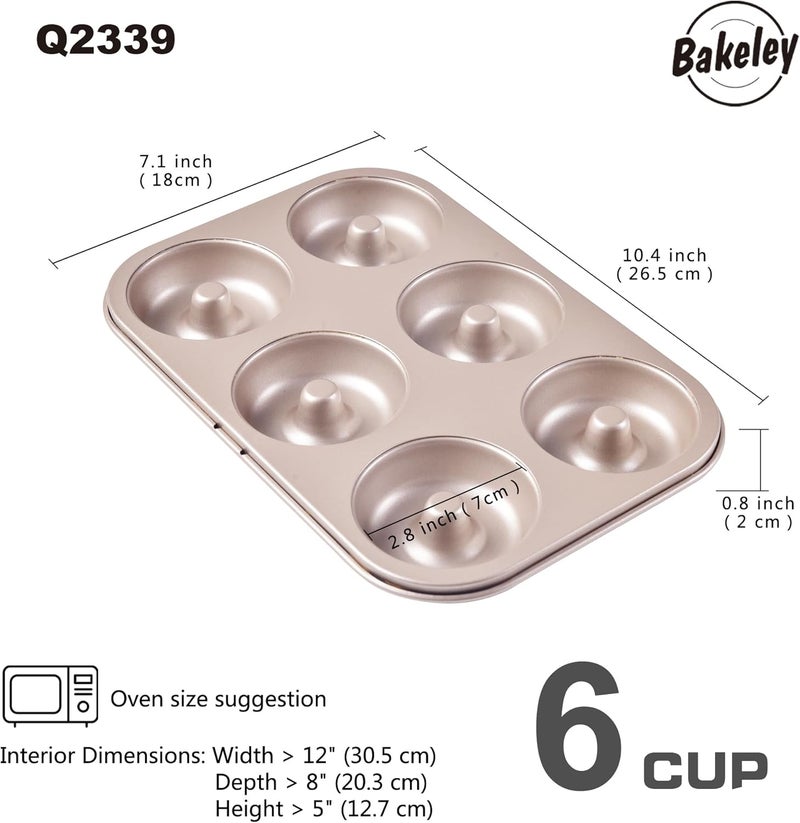 Bakeley Non-stick 6-Cavity Donut Pans,Set of 2,Ring Doughnut Pan,Donut Pan for Baking(Champagne Gold) - Image 2