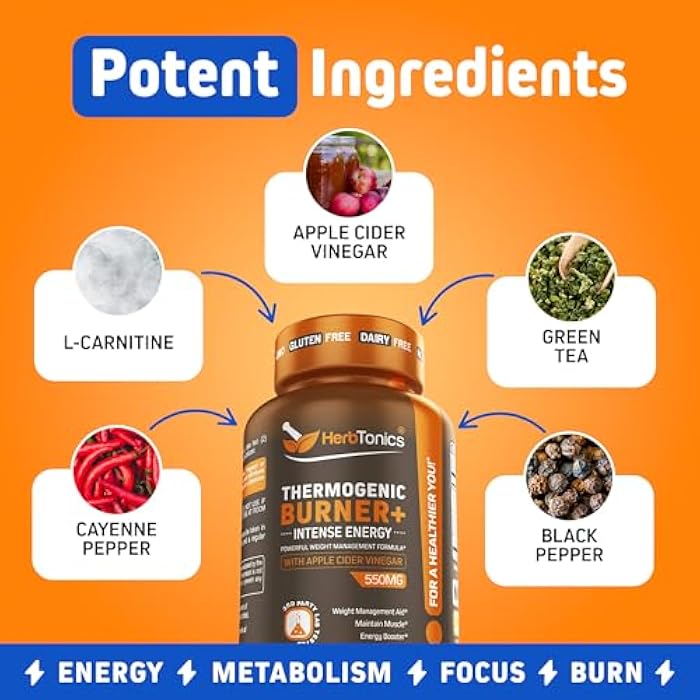 Herbtonics Thermogenic Burner + Apple Cider Vinegar – Weight Management Supplement for Women & Men, Supports Appetite Management, Metabolism & Energy, 60 Vegetarian Capsules - Image 3
