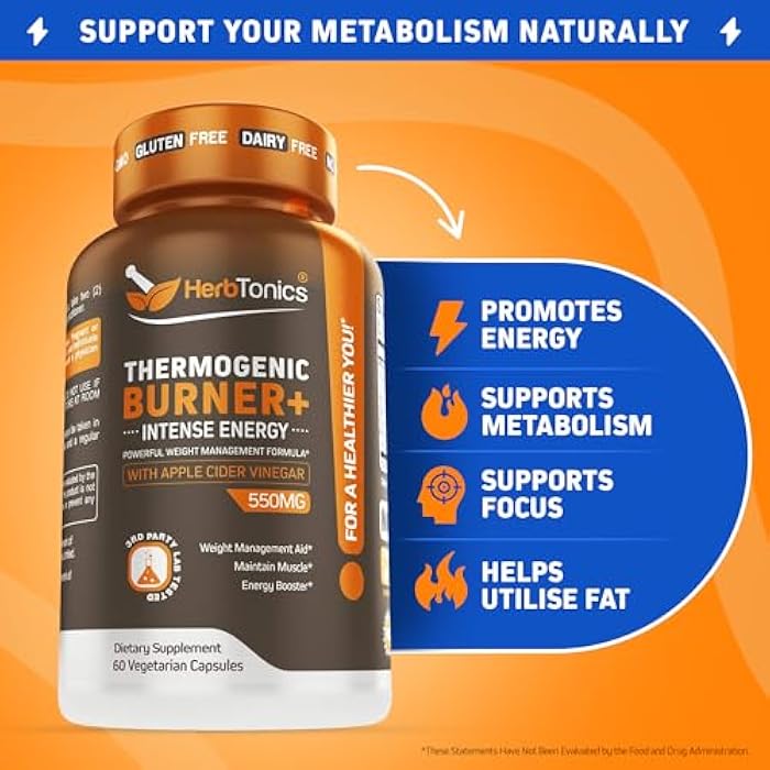 Herbtonics Thermogenic Burner + Apple Cider Vinegar – Weight Management Supplement for Women & Men, Supports Appetite Management, Metabolism & Energy, 60 Vegetarian Capsules - Image 2