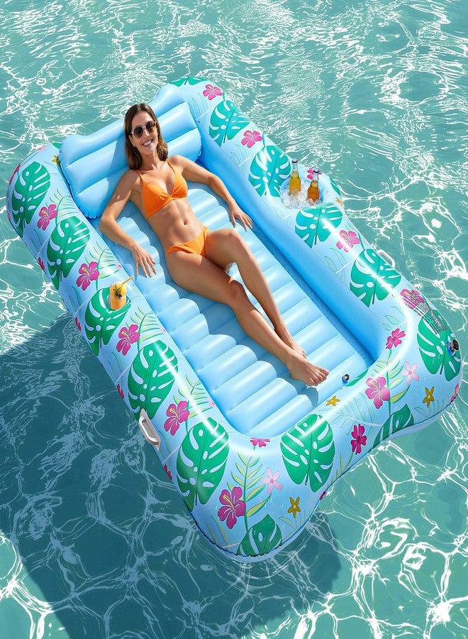 HeySplash Inflatable Pool Float Lounge, Large Inflatable Pool Floats Boat for Adults with Cup Holder & Detachable Pillow, Tanning Lounger Float for Lake River Summer Water, Light Blue&Color Print - Image 1