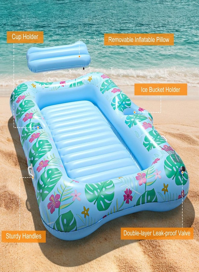 HeySplash Inflatable Pool Float Lounge, Large Inflatable Pool Floats Boat for Adults with Cup Holder & Detachable Pillow, Tanning Lounger Float for Lake River Summer Water, Light Blue&Color Print - Image 5