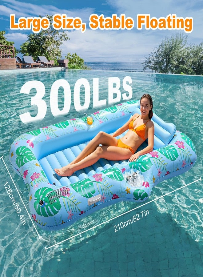 HeySplash Inflatable Pool Float Lounge, Large Inflatable Pool Floats Boat for Adults with Cup Holder & Detachable Pillow, Tanning Lounger Float for Lake River Summer Water, Light Blue&Color Print - Image 2