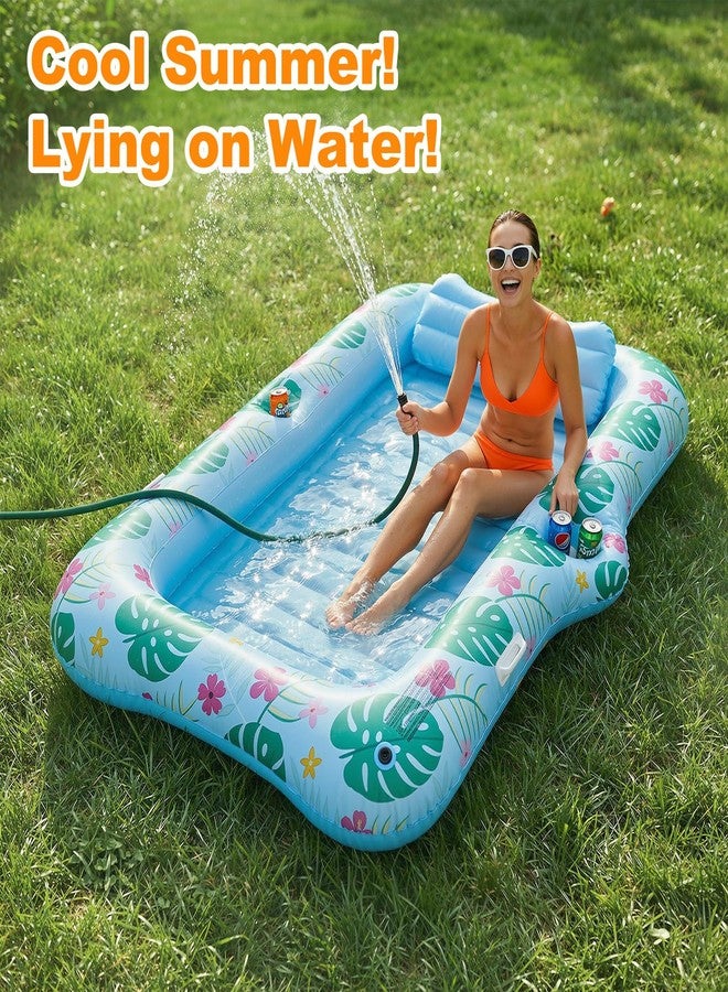 HeySplash Inflatable Pool Float Lounge, Large Inflatable Pool Floats Boat for Adults with Cup Holder & Detachable Pillow, Tanning Lounger Float for Lake River Summer Water, Light Blue&Color Print - Image 4