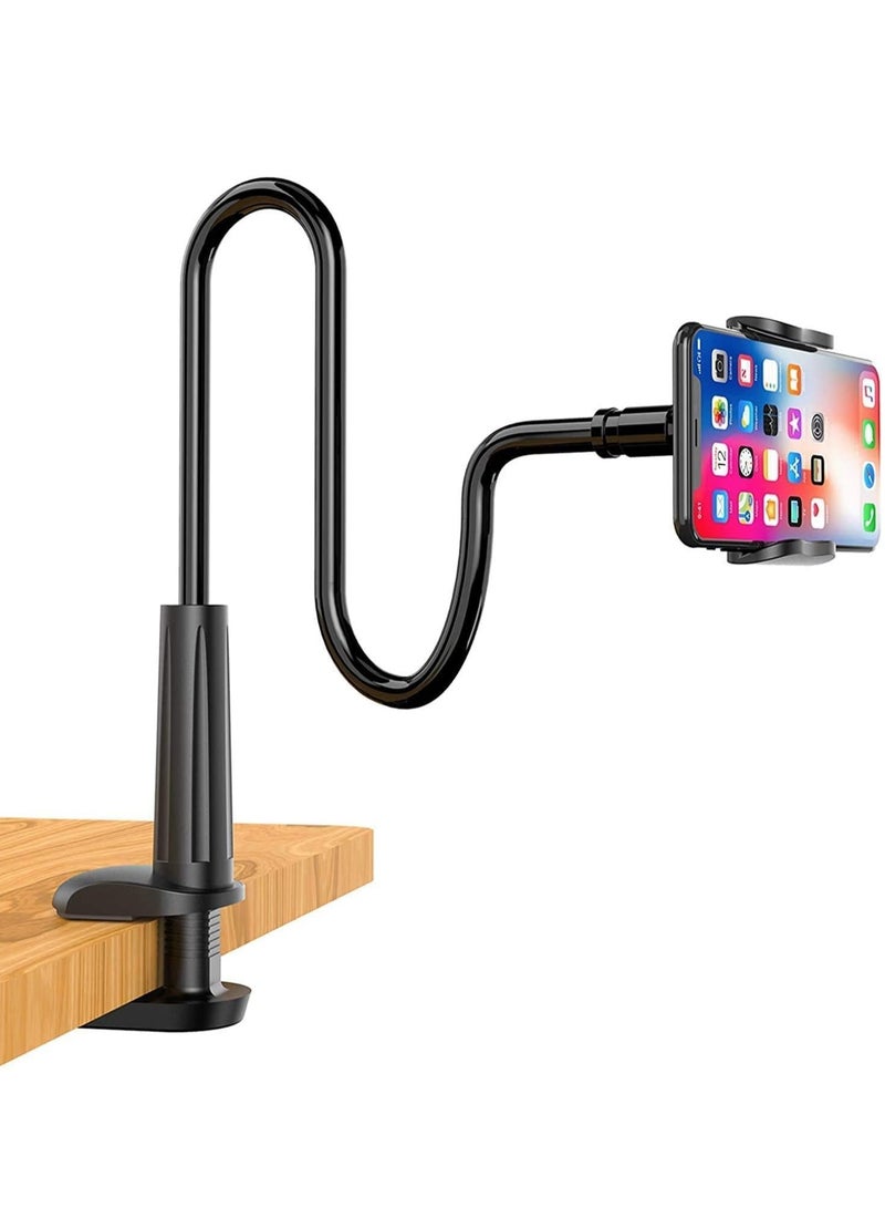 Gooseneck Phone Holder for Bed, 360° Rotate Support Rod One-Hand Adjustable Cell Phone Holder, Flexible Long Arm Headboard Clip Clamp Cell Phone Stand, Compatible with All 4.7-7" Devices - Image 1