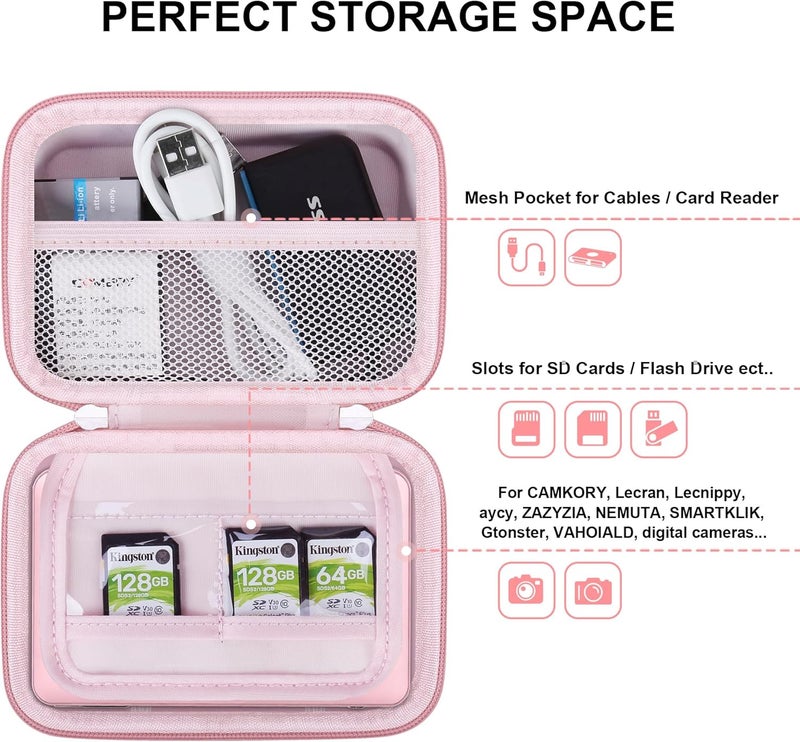 Lacdo Digital Camera Case for CAMKORY Digital Point and Shoot, KODAK PIXPRO FZ55/Pixpro C1, for Lecran/VAHOIALD FHD 1080P/Froitx, Canon PowerShot ELPH 360 Small Camera Carrying Case Kids, Pink - Image 3