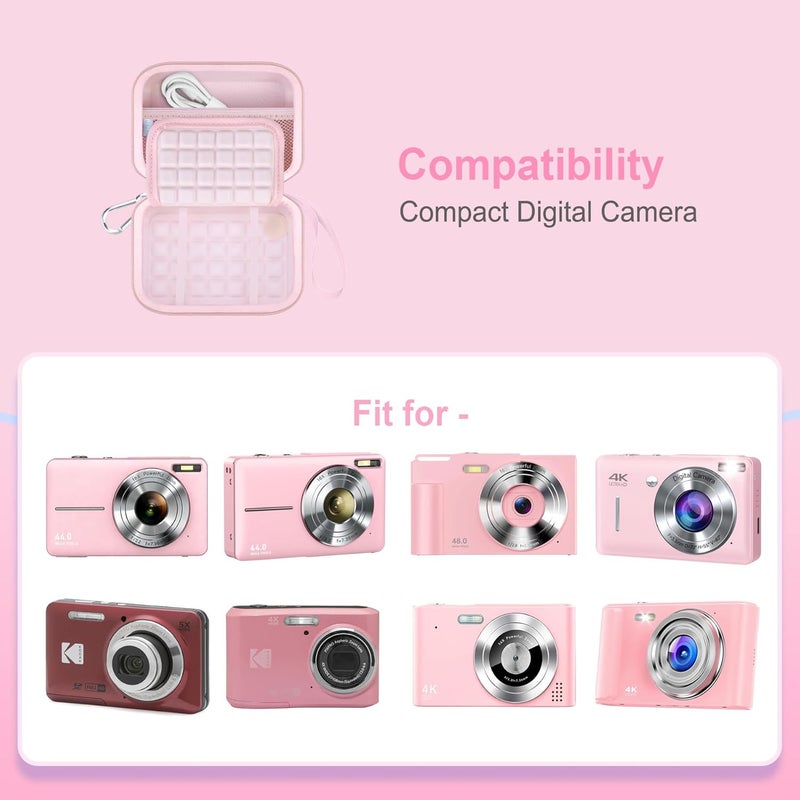 Lacdo Digital Camera Case for CAMKORY Digital Point and Shoot, KODAK PIXPRO FZ55/Pixpro C1, for Lecran/VAHOIALD FHD 1080P/Froitx, Canon PowerShot ELPH 360 Small Camera Carrying Case Kids, Pink - Image 2