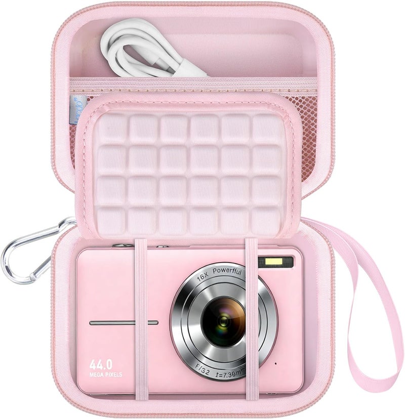 Lacdo Digital Camera Case for CAMKORY Digital Point and Shoot, KODAK PIXPRO FZ55/Pixpro C1, for Lecran/VAHOIALD FHD 1080P/Froitx, Canon PowerShot ELPH 360 Small Camera Carrying Case Kids, Pink - Image 1