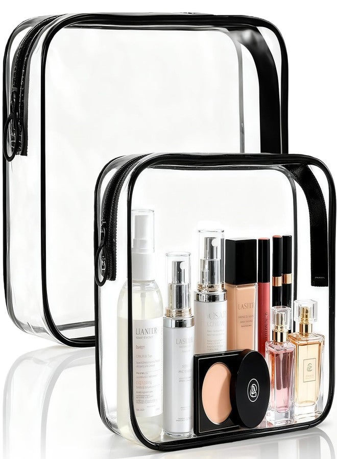 ploimyur Clear Makeup Bag, 2 Pack TSA Approved Toiletry Bag for Travel Size Toiletries, Quart Size Clear Cosmetic Organizer bag for Women Men, Carry on Airport Airline Compliant Bag(Black-2pcs) - Image 1