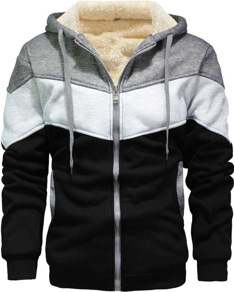 AIELVIN Men's Winter Fleece Thermal Jackets for Men Sherpa Lined Hoodies Warm Thick Jacket Outerwear DarkGrey Grey Black(995) L - Image 1