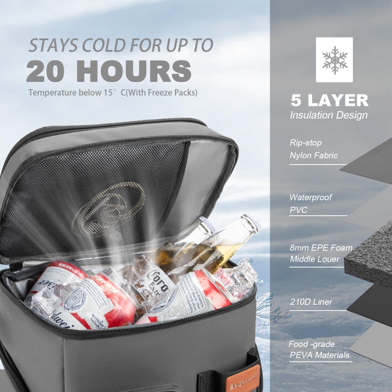 BAGPARKK Insulated Cooler Backpack,33 Cans Multifunctional Double Deck Leakproof Cooler Bag with Sternum Strap,Large Capacity Lightweight Travel Camping Beach Backpack Cooler Ice Chest for Men Women - Image 2