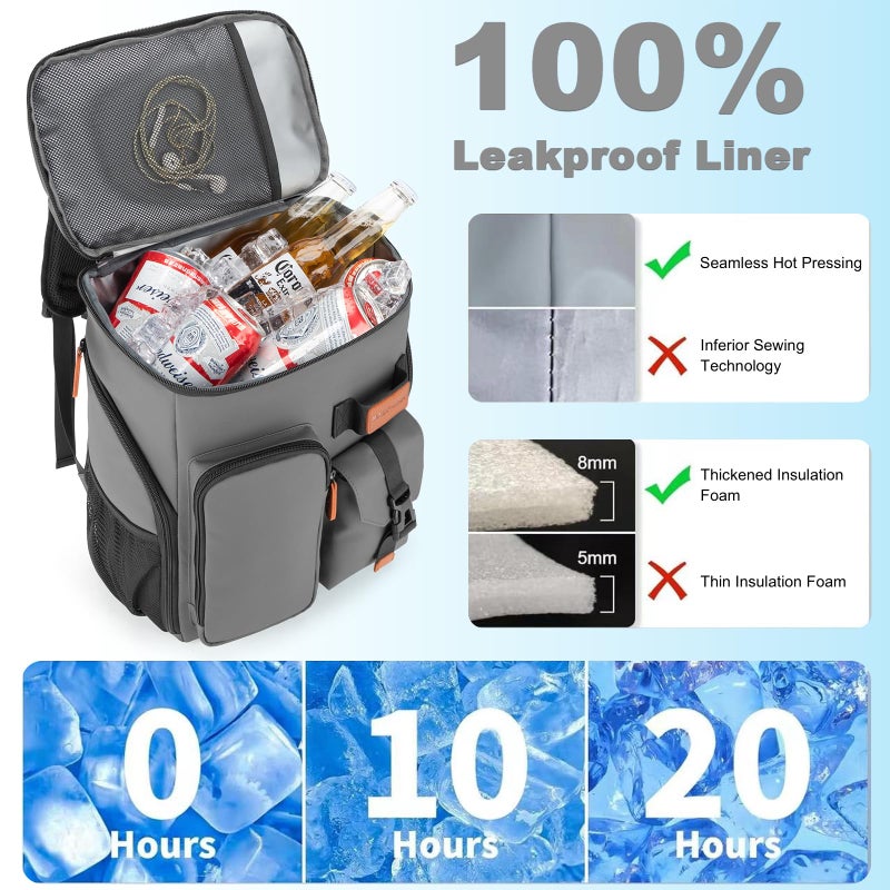 BAGPARKK Insulated Cooler Backpack,33 Cans Multifunctional Double Deck Leakproof Cooler Bag with Sternum Strap,Large Capacity Lightweight Travel Camping Beach Backpack Cooler Ice Chest for Men Women - Image 3