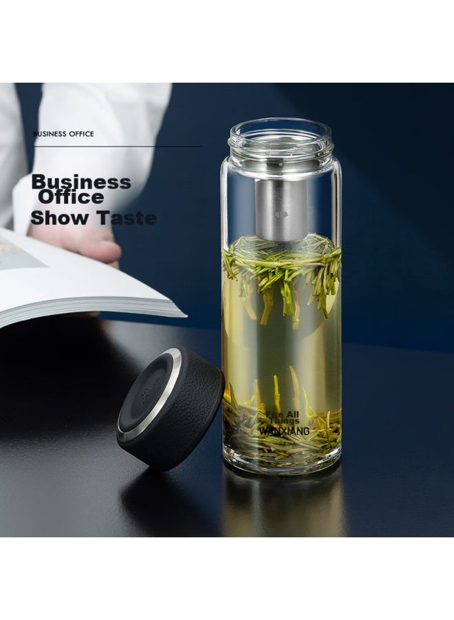 Wanxiang Glass Cup, Classic Leather Texture U3 Business Office Cup, High Borosilicate Tea Cup, 460ml Household Water Cup With Filter - Image 2