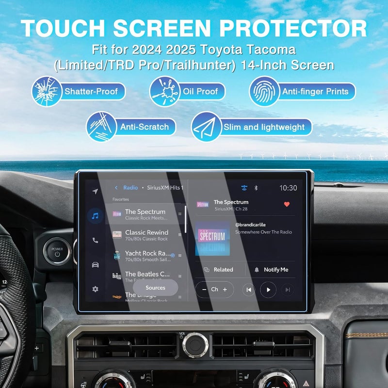 Karltys 【Upgrade 2 Pack Screen Protector for 【No Glare u0026 Fingerprint】 Tempered Glass Toyota Tacoma 2024 2025 2026 14-Inch for Models Limited/TRD Pro/Trailhunter - Image 2