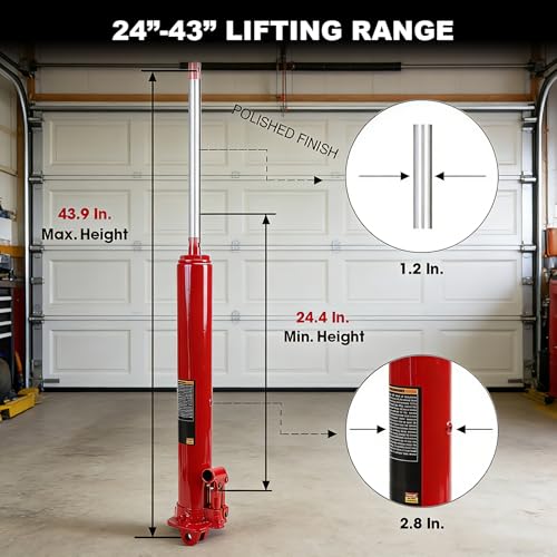 Big Red 3 Ton Hydraulic Long Ram Jack with Single Piston Pump and Clevis Base (Fits: Garage/Shop Cranes, Engine Hoists, and More) w/Handle, Red - Image 2