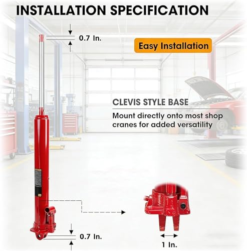 Big Red 3 Ton Hydraulic Long Ram Jack with Single Piston Pump and Clevis Base (Fits: Garage/Shop Cranes, Engine Hoists, and More) w/Handle, Red - Image 5
