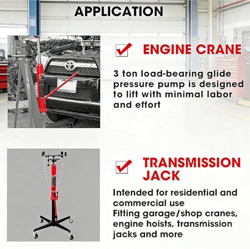 Big Red 3 Ton Hydraulic Long Ram Jack with Single Piston Pump and Clevis Base (Fits: Garage/Shop Cranes, Engine Hoists, and More) w/Handle, Red - Image 4