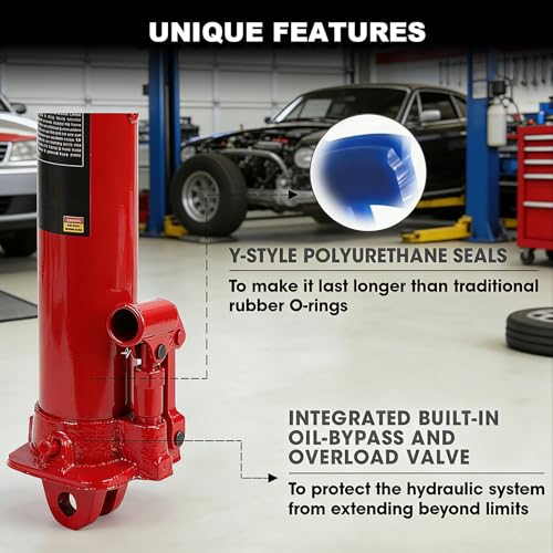 Big Red 3 Ton Hydraulic Long Ram Jack with Single Piston Pump and Clevis Base (Fits: Garage/Shop Cranes, Engine Hoists, and More) w/Handle, Red - Image 3