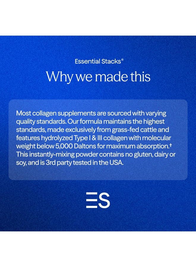 Essential Stacks Collagen Peptides Powder (from Grass Fed American Cattle) - Gluten, Dairy & Soy Free - Unflavored Hydrolyzed Collagen Supplement (10.6 oz) - Image 3