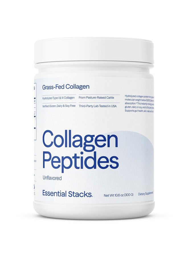 Essential Stacks Collagen Peptides Powder (from Grass Fed American Cattle) - Gluten, Dairy & Soy Free - Unflavored Hydrolyzed Collagen Supplement (10.6 oz) - Image 1
