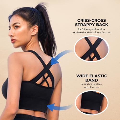 PLUMBURY Women's Polyamide Seamless Padded Full Coverage Front Zip Cross Back Sports Bra, Size XL, Black - Image 3