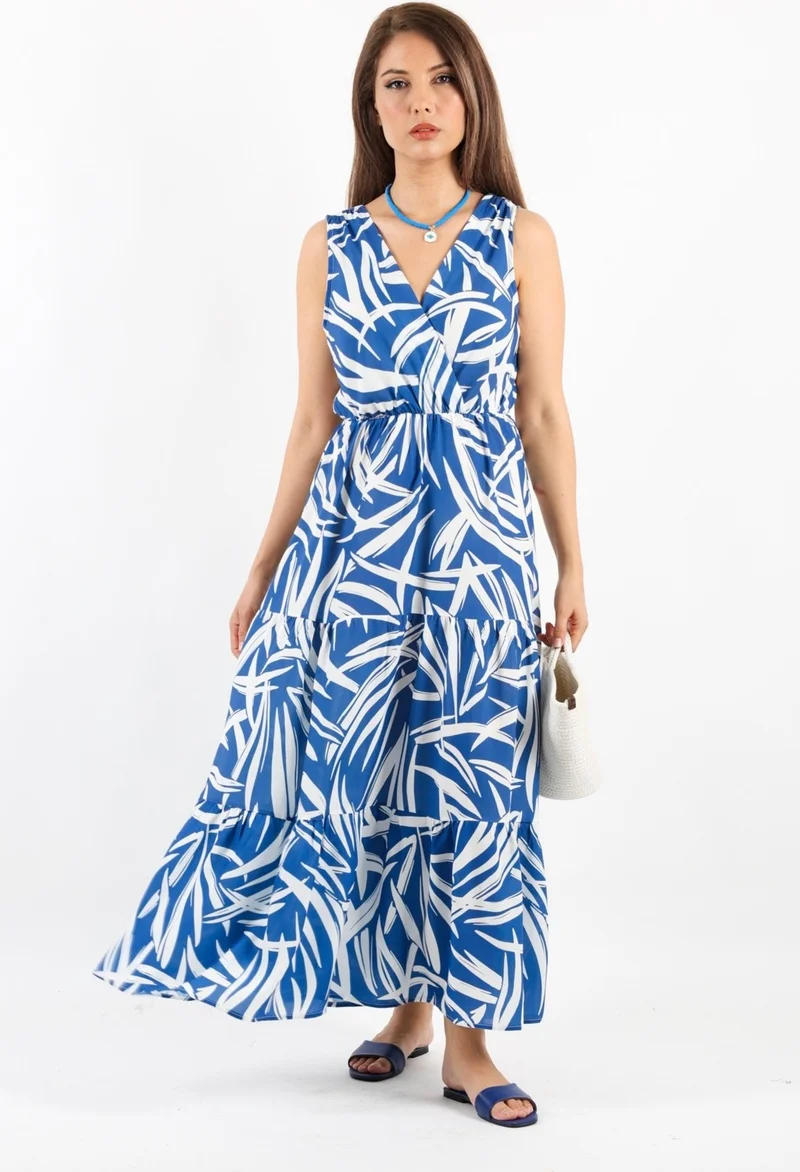 Ritnice Ritnice Women's Santorini Blue Viscose Dress with Elastic Waist