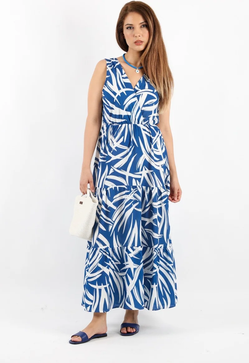 Ritnice Ritnice Women's Santorini Blue Viscose Dress with Elastic Waist