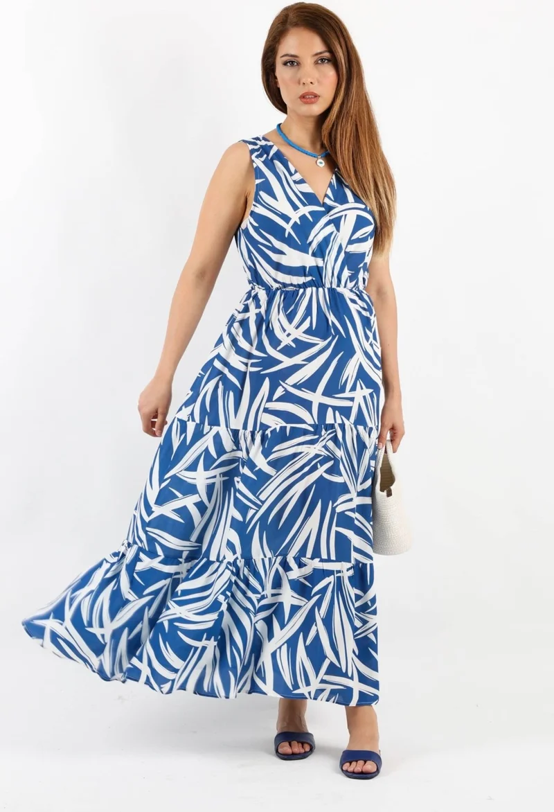 Ritnice Ritnice Women's Santorini Blue Viscose Dress with Elastic Waist