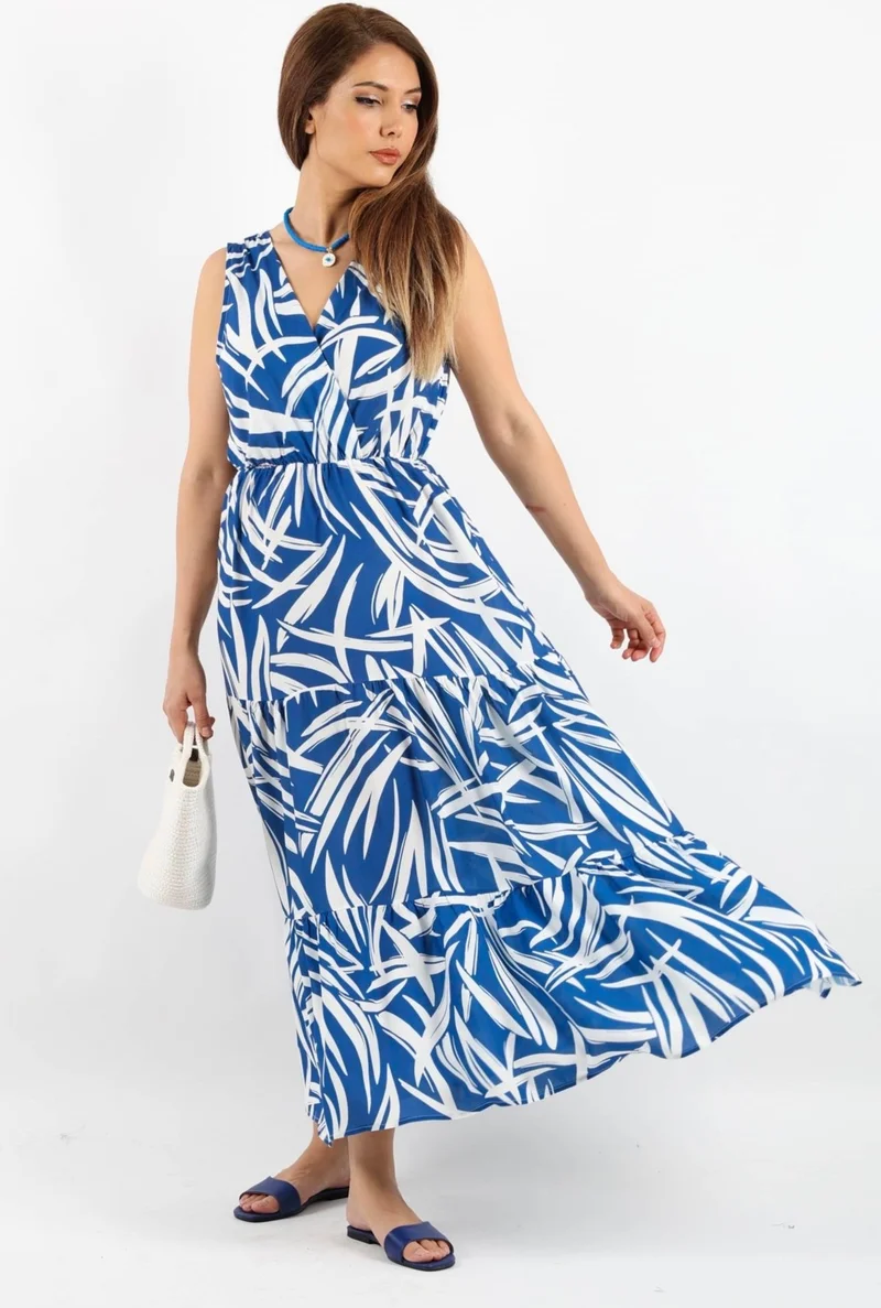 Ritnice Ritnice Women's Santorini Blue Viscose Dress with Elastic Waist