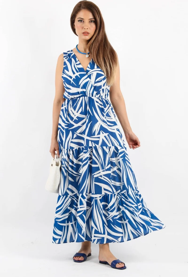 Ritnice Ritnice Women's Santorini Blue Viscose Dress with Elastic Waist