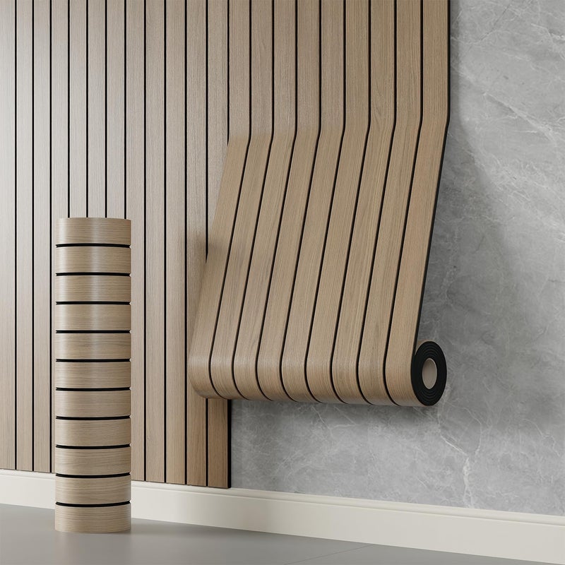 YLL YLL PVC Slat Wall Panel Peel and Stick 236"x 15.7" Faux Oak Grain Wood Slat Panel Self-Adhesive Wallpaper Soundproof 3D Wall Panels - Image 1