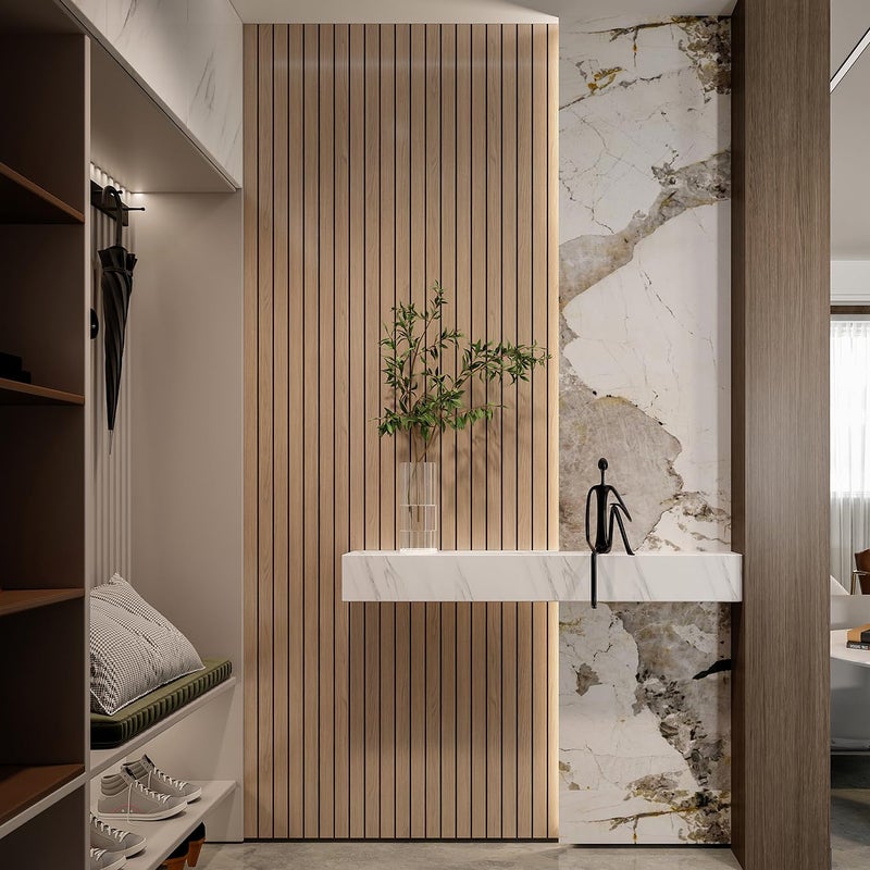 YLL YLL PVC Slat Wall Panel Peel and Stick 236"x 15.7" Faux Oak Grain Wood Slat Panel Self-Adhesive Wallpaper Soundproof 3D Wall Panels - Image 2