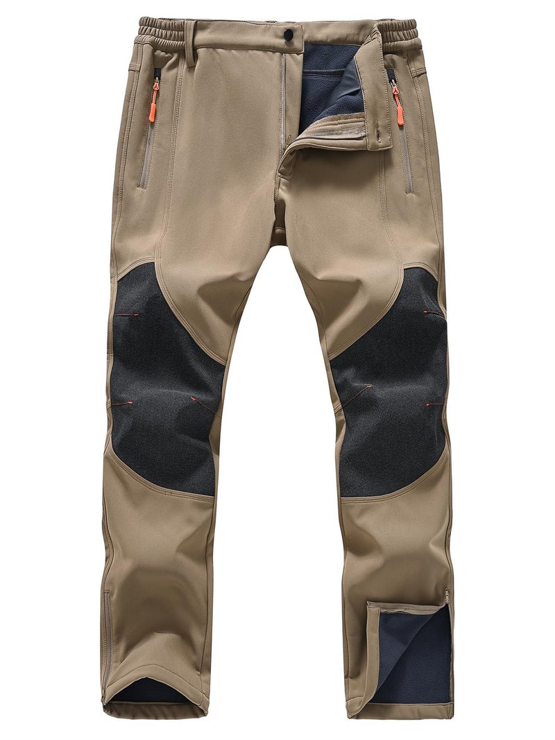 SPOSULEI Mens Ski Waterproof Insulated Pants Fleece Lined Softshell Snow Hiking Snowboard Outdoor Pants with Zipper Pockets khaki36Wx34L - Image 1