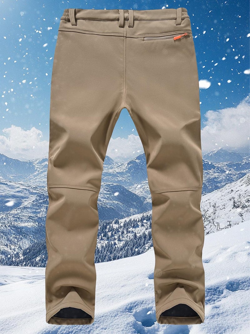 SPOSULEI Mens Ski Waterproof Insulated Pants Fleece Lined Softshell Snow Hiking Snowboard Outdoor Pants with Zipper Pockets khaki36Wx34L - Image 2