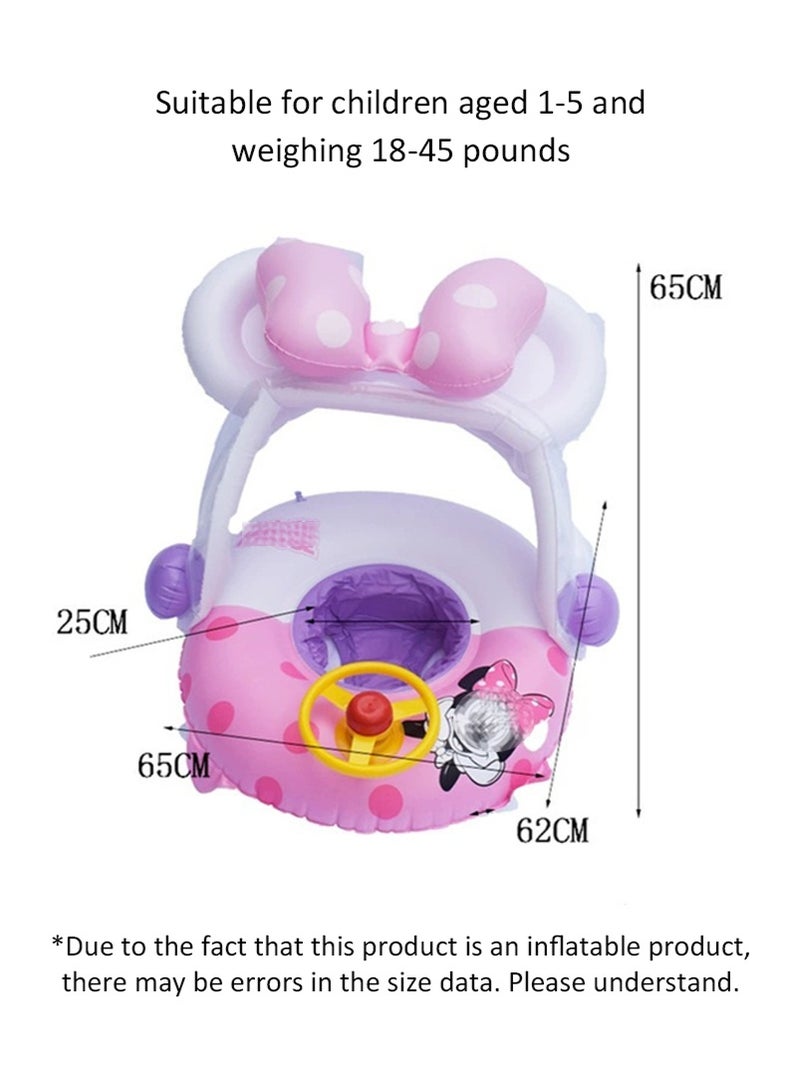 Kids Detachable Canopy Swim Ring with Steering Wheel - Cartoon Pink Inflatable Baby Pool Float, Thickened Toddler Swimming Ring for Water Play & Learning - Image 4