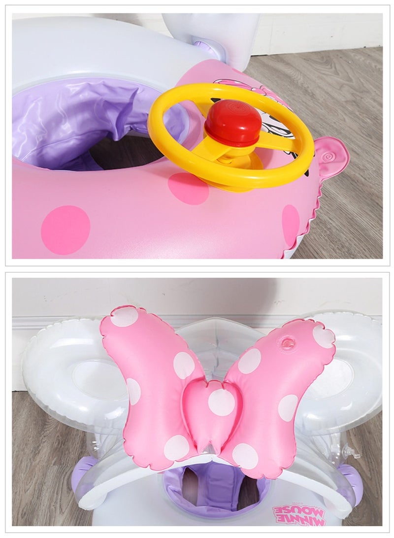 Kids Detachable Canopy Swim Ring with Steering Wheel - Cartoon Pink Inflatable Baby Pool Float, Thickened Toddler Swimming Ring for Water Play & Learning - Image 5