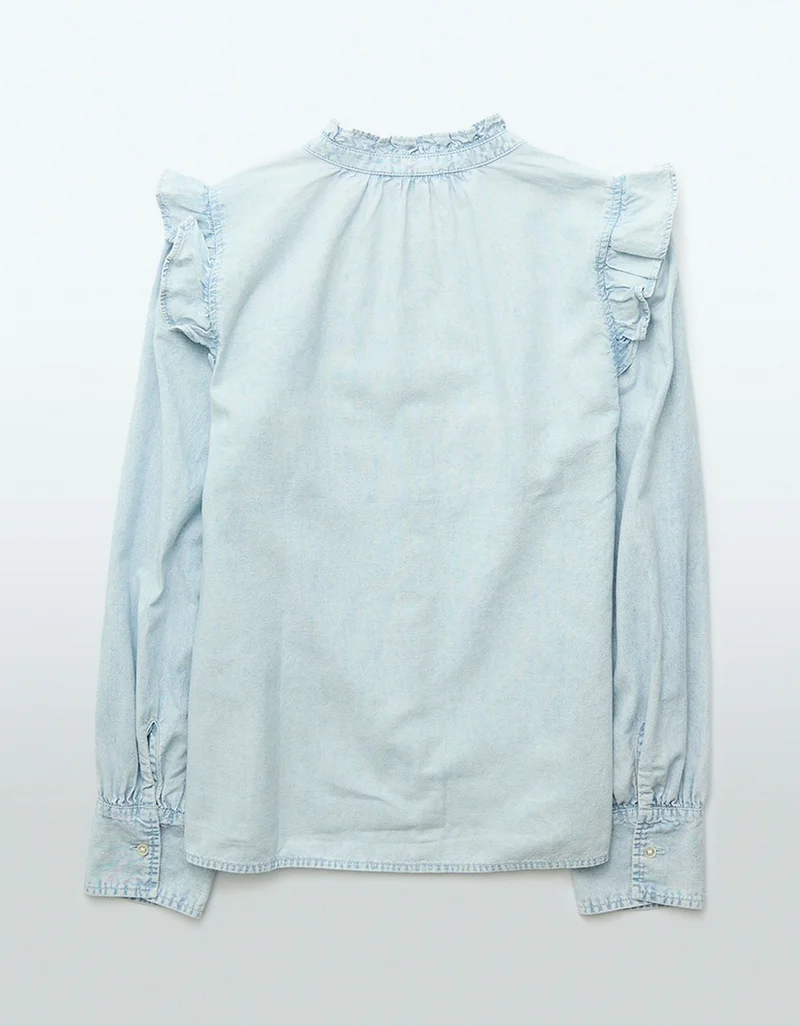 American Eagle AE Denim Ruffle Blouse